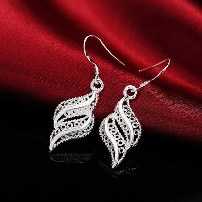 Silver Fashion Elegant Retro Leaves Necklace and Earrings Set for Women – Luxury Jewelry for Party and Wedding