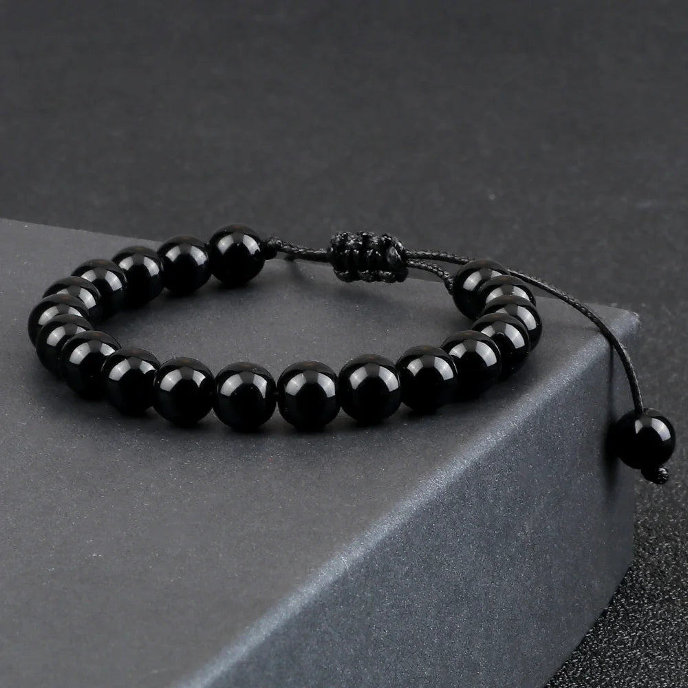 Handgemaakte Kralen Armband – Natuursteen Zwarte Onyx en Obsidiaan