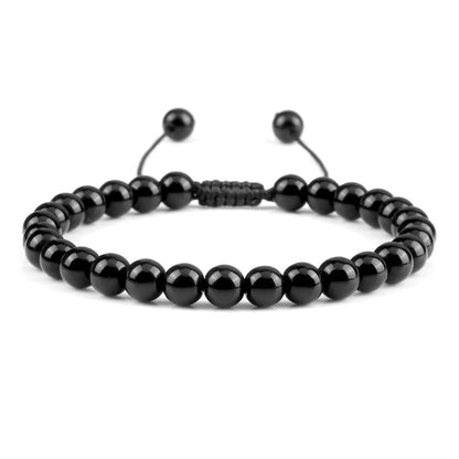 Handgemaakte Kralen Armband – Natuursteen Zwarte Onyx en Obsidiaan