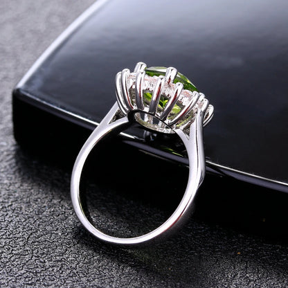 Silver Ring Flower Silver Rings with Peridot Stones Shining Luxury Wedding Engagement Rings for Women Jewelry