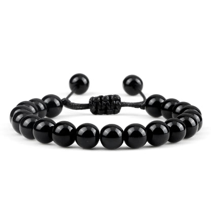 Handgemaakte Kralen Armband – Natuursteen Zwarte Onyx en Obsidiaan