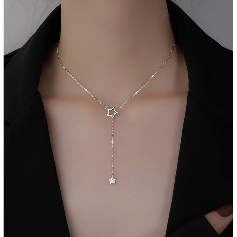 Zilveren Schattige Glanzende Ster Choker – Betoverende Ketting met Hanger voor Vrouwen | Perfect Kerstcadeau