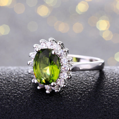 Silver Ring Flower Silver Rings with Peridot Stones Shining Luxury Wedding Engagement Rings for Women Jewelry