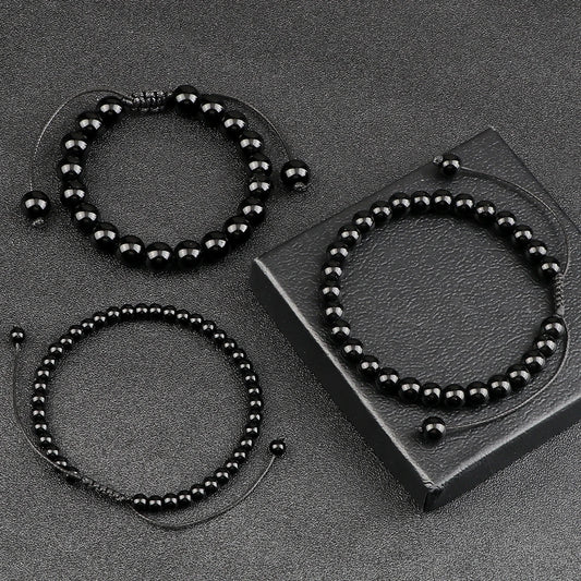 Bracelet de perles fait main – Pierre naturelle Onyx noir et Obsidienne