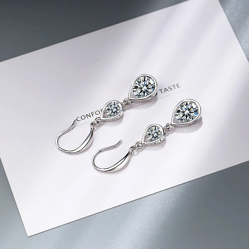 Boucles d'oreilles pendantes en argent sterling 925 de haute qualité avec double cristal pour femmes