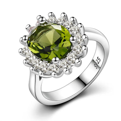 Silver Ring Flower Silver Rings with Peridot Stones Shining Luxury Wedding Engagement Rings for Women Jewelry