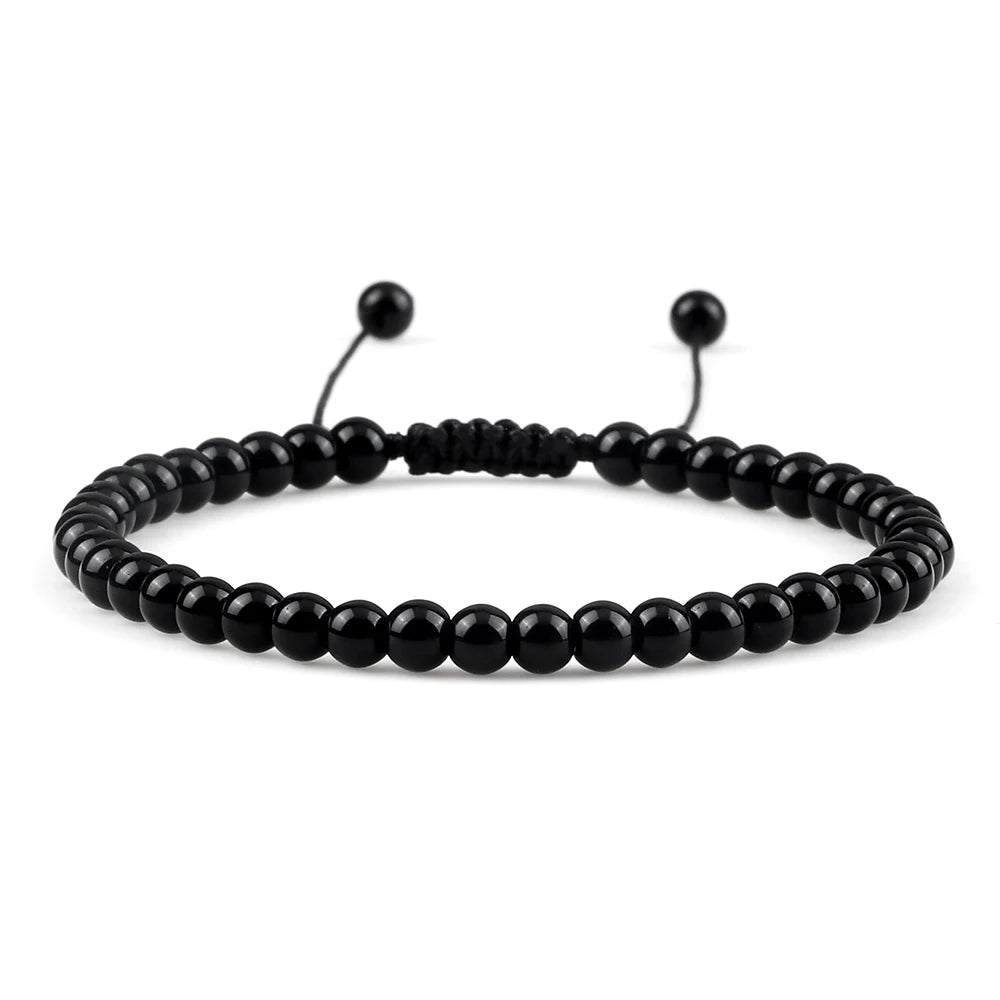 Handgemaakte Kralen Armband – Natuursteen Zwarte Onyx en Obsidiaan