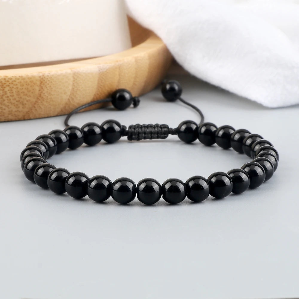 Handmade Beaded Bracelet – Natural Stone Black Onyx and Obsidian