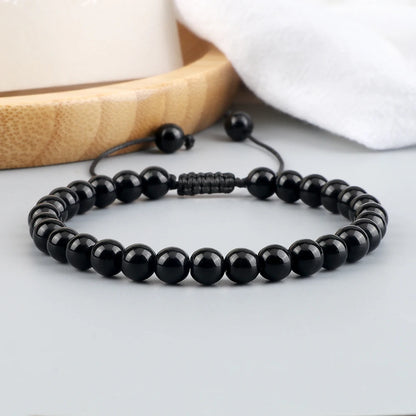 Handgemaakte Kralen Armband – Natuursteen Zwarte Onyx en Obsidiaan