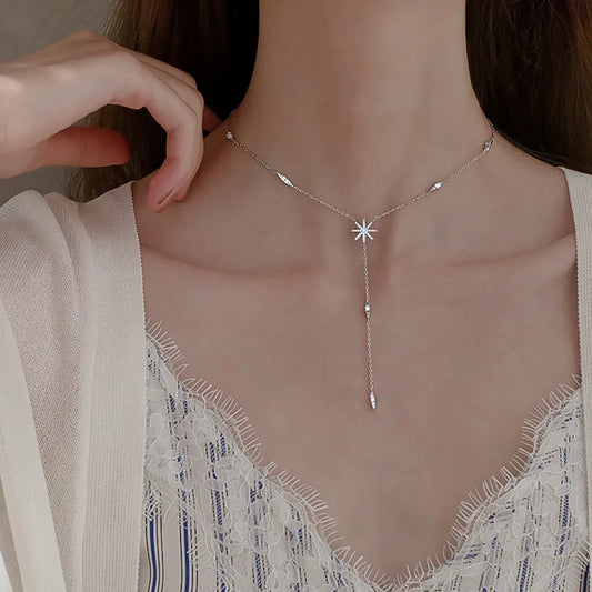 Zilveren Ketting Met Schitterende Delicate Meerdere Sterren Lange Hanger Clavicle Ketting Verjaardag Feestjes Geschenken voor Vrouwen Mode Sieraden