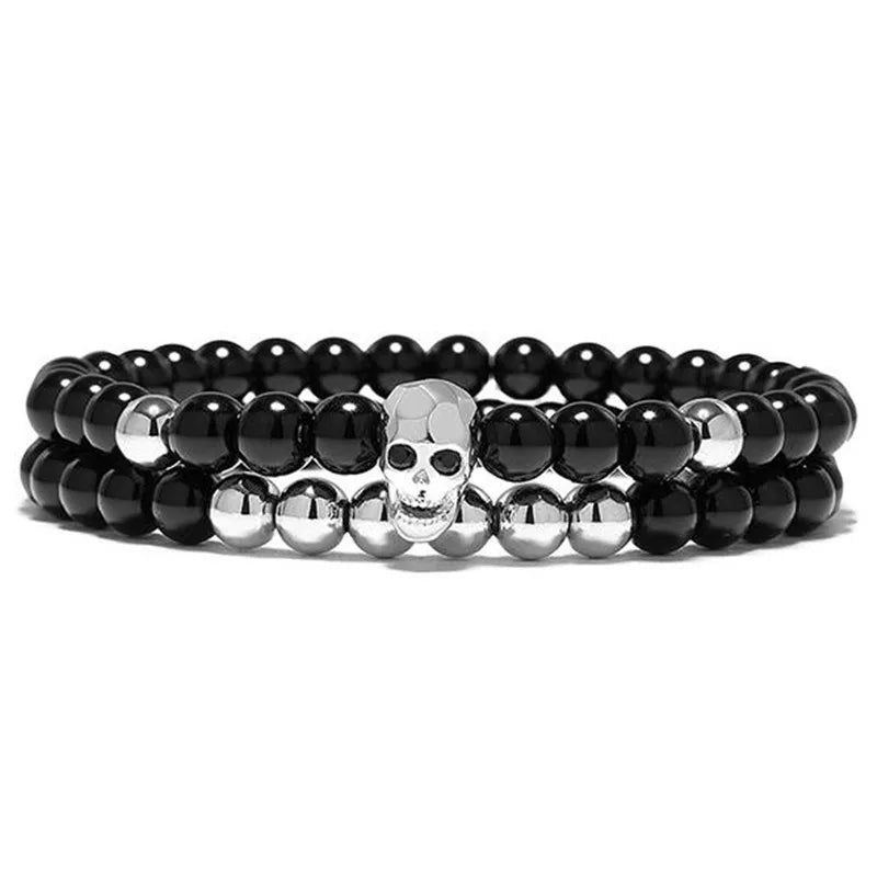 Bracelet de perles en forme de crâne noir – élégant et mystique