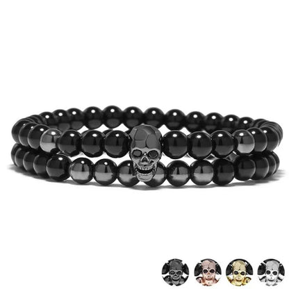 Bracelet de perles en forme de crâne noir – élégant et mystique