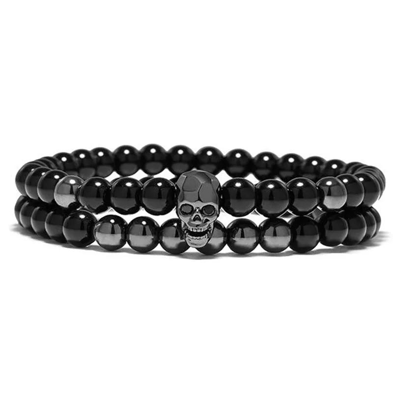 Bracelet de perles en forme de crâne noir – élégant et mystique