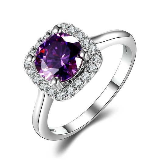 Purple Amethyst Ring - Silver Wedding Engagement Ring for Women