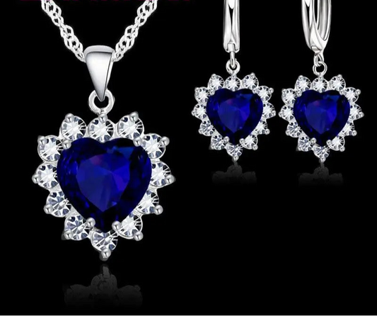 Trendy 925 Sterling Silver Jewelry Set for Women – Heart CZ Stone Charm Pendant Necklace &amp; Earrings – LOVE Birthday Gift