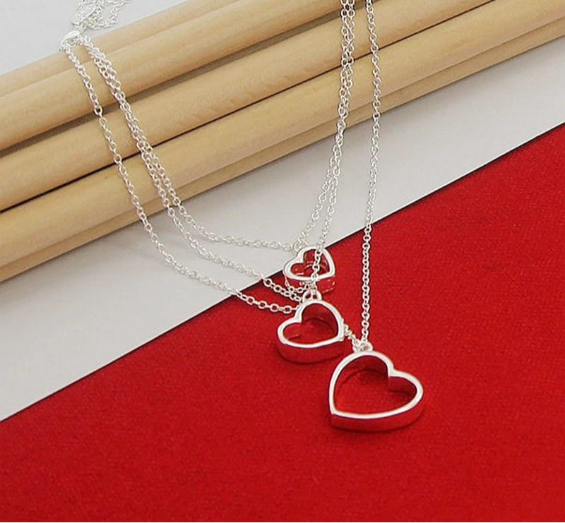 Silver Three Hearts Pendant Necklace voor Vrouwen – Bruiloft, Verloving, Feest Sieraad