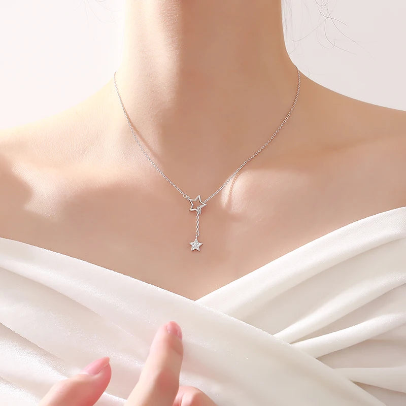 Silver Cute Shiny Star Choker – Enchanting Pendant Necklace for Women | Perfect Christmas Gift