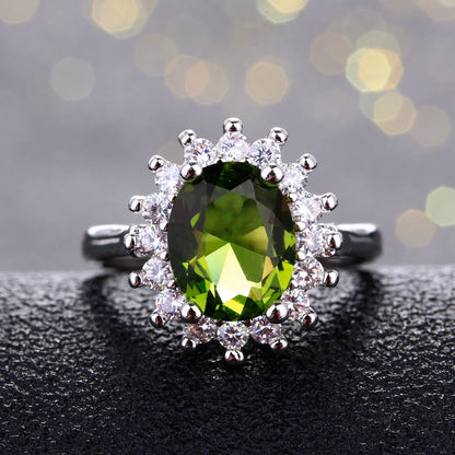 Silver Ring Flower Silver Rings with Peridot Stones Shining Luxury Wedding Engagement Rings for Women Jewelry