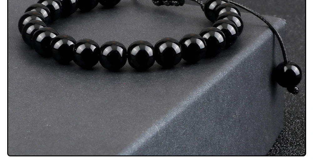 Handgemaakte Kralen Armband – Natuursteen Zwarte Onyx en Obsidiaan