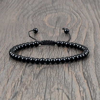 Handgemaakte Kralen Armband – Natuursteen Zwarte Onyx en Obsidiaan