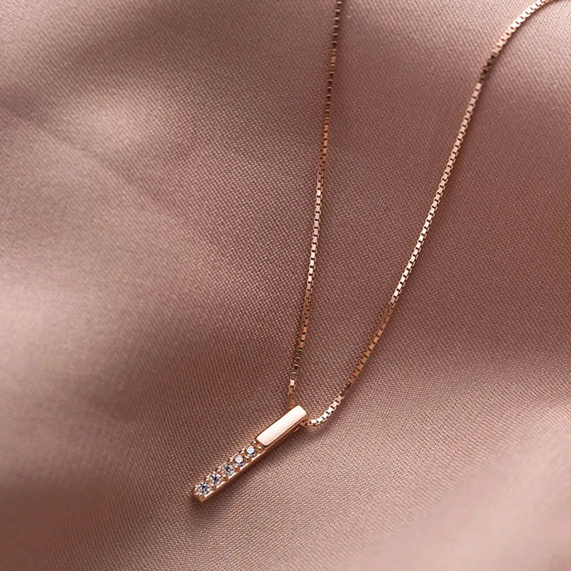 Silver Necklace Simple Geometric Cubic Zircon Necklace Shiny Exquisite Clavicle Chain Women Fashion Jewelry