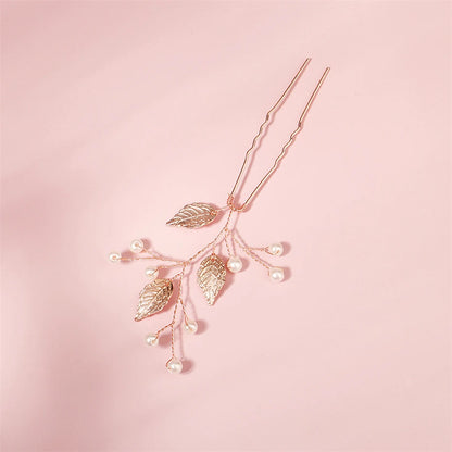 Peigne à cheveux en perles de feuille de couleur or rose, accessoires de cheveux de mariage, pince à cheveux de mariée, bijoux de tête pour femmes