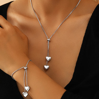 Stainless Steel Heart Shaped Jewelry Set – Bohemian Necklace and Bracelet