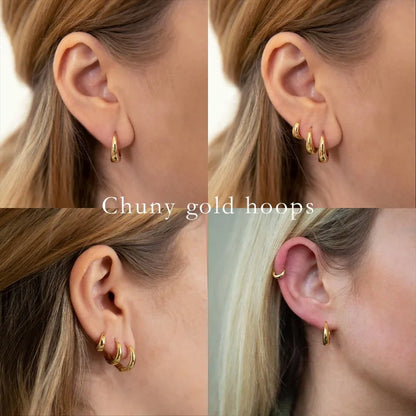 Lot de 3 paires de créoles en or – Boucles d'oreilles tendance à grosses tiges torsadées