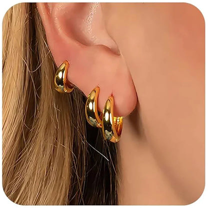 Lot de 3 paires de créoles en or – Boucles d'oreilles tendance à grosses tiges torsadées