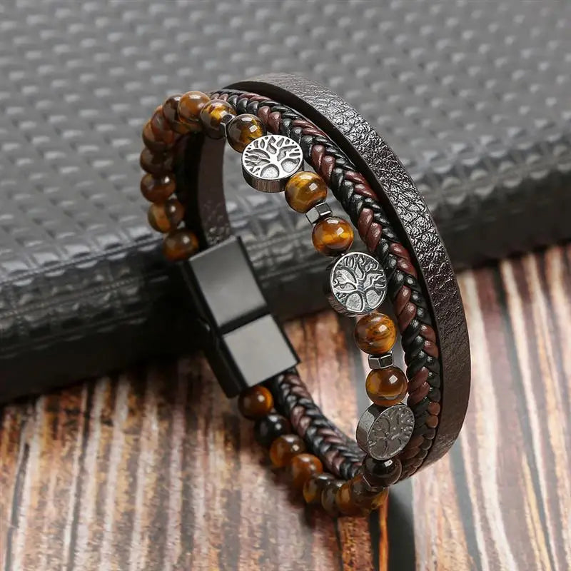 Klassiek Leren Armband voor Mannen – Handgeweven Multi-layer Design