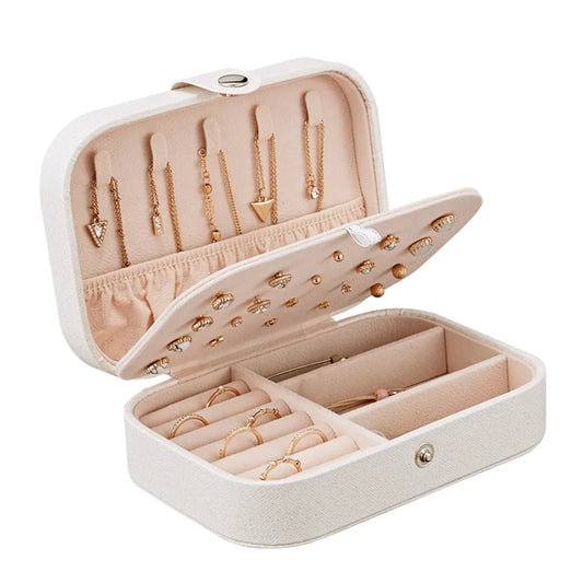 Coffret à bijoux portable en cuir – Étui de voyage compact avec fermeture éclair et bouton-pression