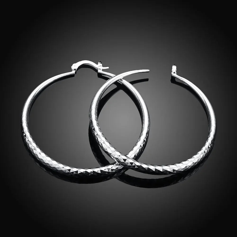 Charms Fine Silver 5CM Circle Hoop Earrings for Women Fashion Beautiful Wedding Party Jewelry Holiday Gifts