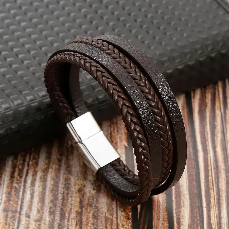 Klassiek Leren Armband voor Mannen – Handgeweven Multi-layer Design