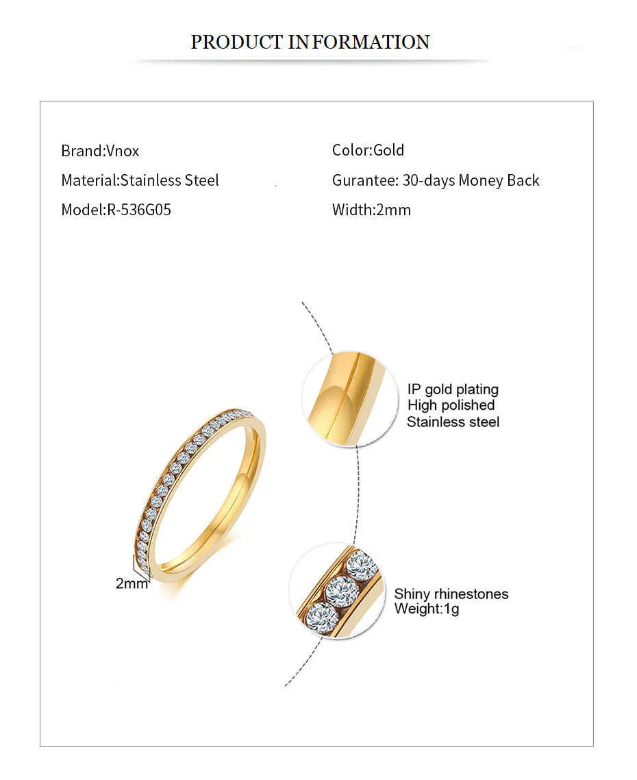 ✨ Vnox 2mm Gold-Colored Stainless Steel Ring with Bling Zircon – Elegant and Trendy 💎