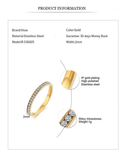 ✨ Vnox 2mm Gold-Colored Stainless Steel Ring with Bling Zircon – Elegant and Trendy 💎