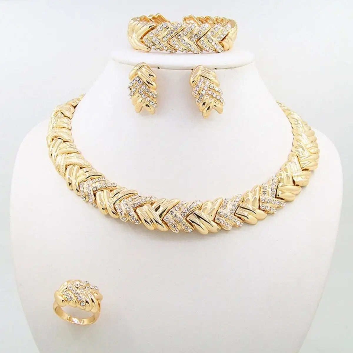 Set for Women – Crystal Rhinestone Earrings, Necklace and Ring Set