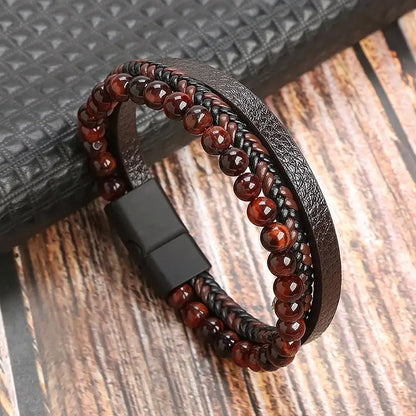 Klassiek Leren Armband voor Mannen – Handgeweven Multi-layer Design