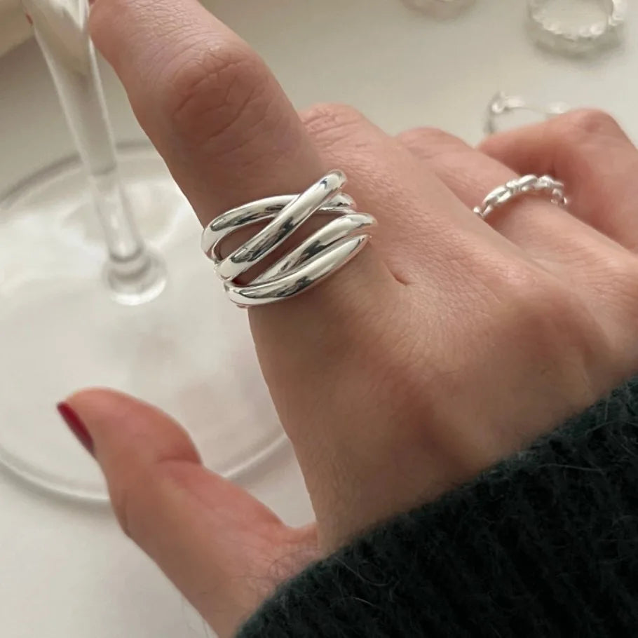 Silver Rings for Women - Fashion Geometric Handmade Irregular Ring for Holiday and Christmas Gift