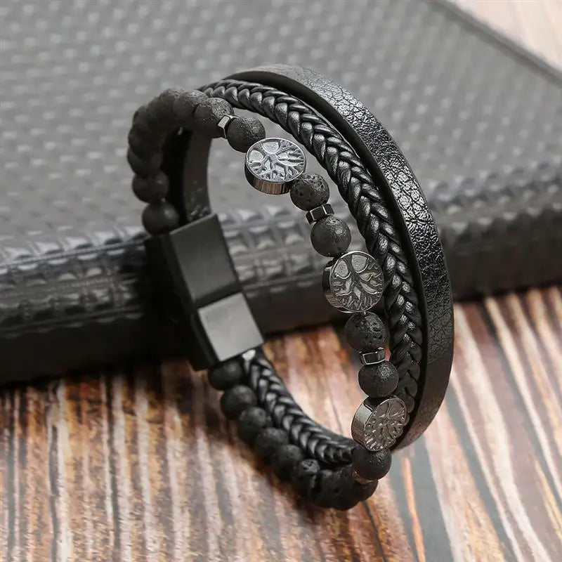 Klassiek Leren Armband voor Mannen – Handgeweven Multi-layer Design