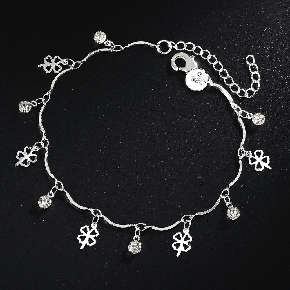 Bracelet chaîne tendance en argent avec trèfle porte-bonheur et zircone pour femme – Cadeaux de mariage tendance Bijoux fins