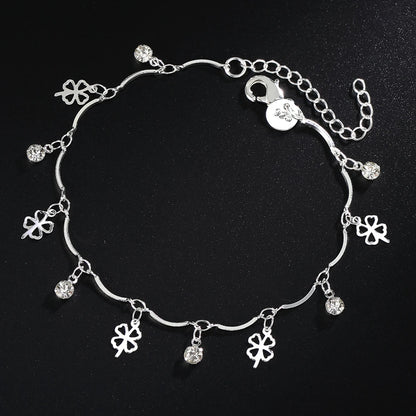 Trendy Silver Lucky Clover Leaf Zirconia Chain Bracelet For Women – Fashion Wedding Party Gifts Fine Jewelry