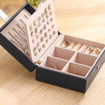 Coffret à bijoux en cuir à double couche – Compact et portable pour la maison ou le voyage