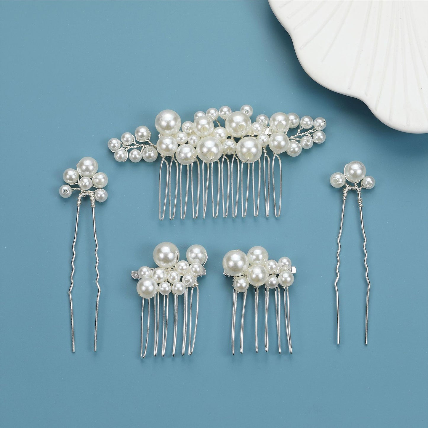 Ensemble de peignes à cheveux en perles pour mariage pour femmes – Diadèmes à pince latérale en alliage en forme de U – Accessoire de coiffure pour mariée tendance