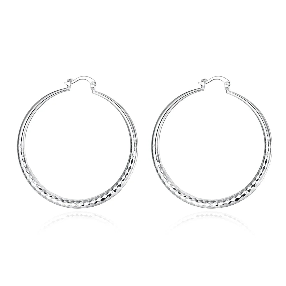 Charms Fine Silver 5CM Circle Hoop Earrings for Women Fashion Beautiful Wedding Party Jewelry Holiday Gifts