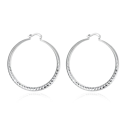 Charms Fine Silver 5CM Circle Hoop Earrings for Women Fashion Beautiful Wedding Party Jewelry Holiday Gifts