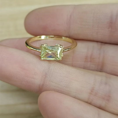 Zilveren Vierkante Groene of Gele Kristallen Vinger Ringen voor Vrouwen en Meisjes – Bruiloft Statement Ring