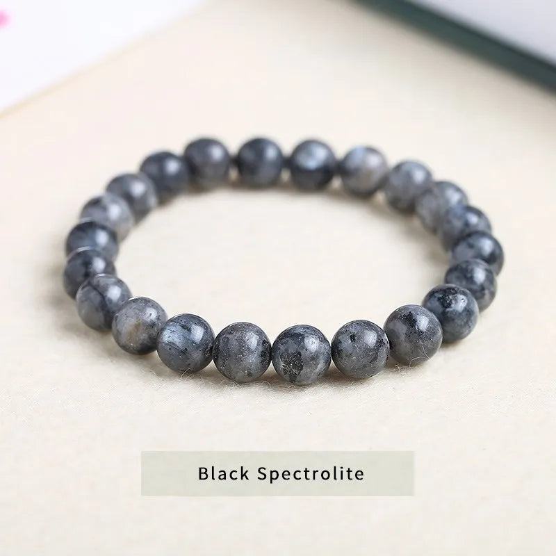 Natuurlijke Spectroliet Kralen Armband – Elastisch & Tijdloos