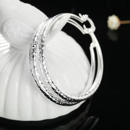 Charms Fine Silver 5CM Circle Hoop Earrings for Women Fashion Beautiful Wedding Party Jewelry Holiday Gifts