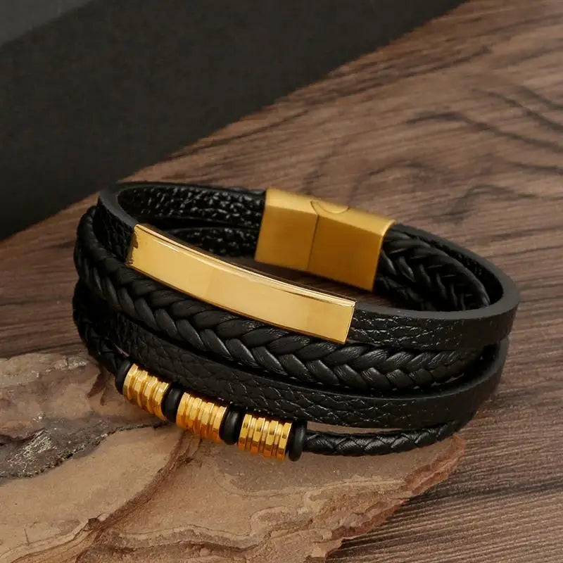 Bracelet en cuir classique pour homme – Design multicouche tissé à la main