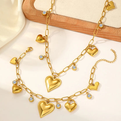 Stainless Steel Heart Shaped Jewelry Set – Bohemian Necklace and Bracelet